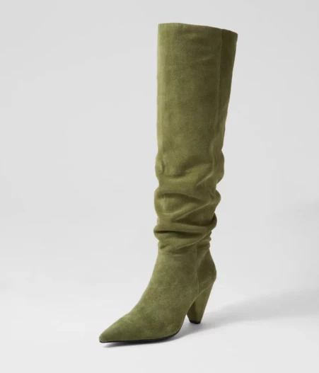 Luna Boot Olive Suede Knee-High Boots